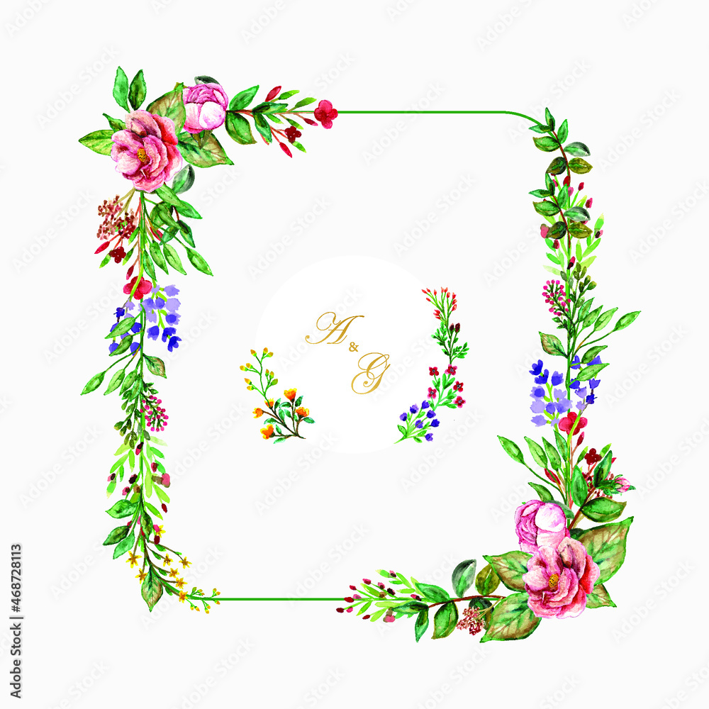 Watercolor floral vector frame design and template