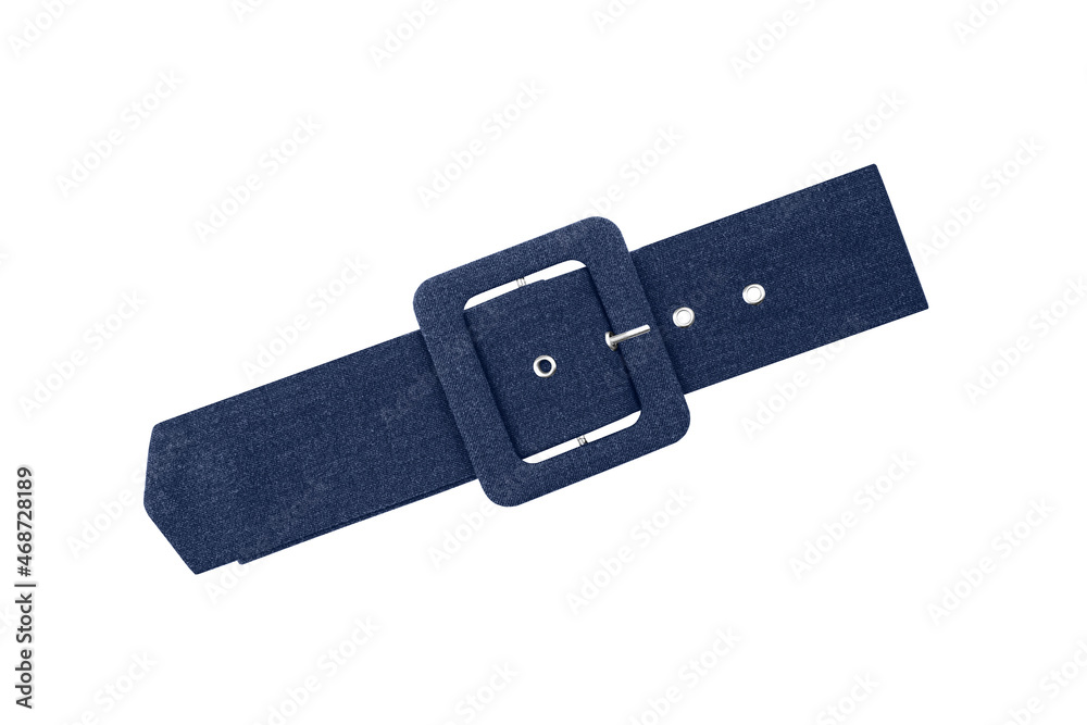 Blue denim belt with square buckle isolated on white background. Blue denim belt with square buckle isolated on white background.