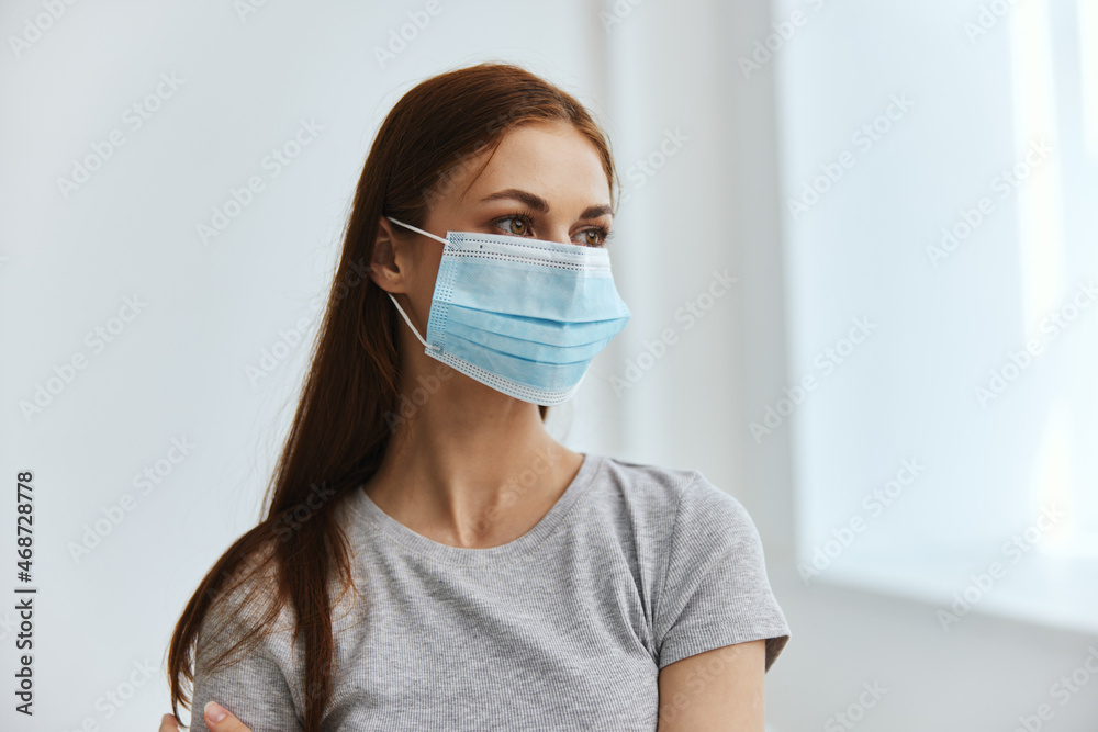 woman wearing medical mask hospital health protection woman wearing medical mask hospital health protection