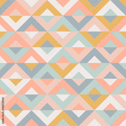Contemporary geometric seamless mid-century pattern with simple retro shapes, Squares and triangles. Abstract vector background of natural tones. Simple Modern trendy graphic bauhaus design.