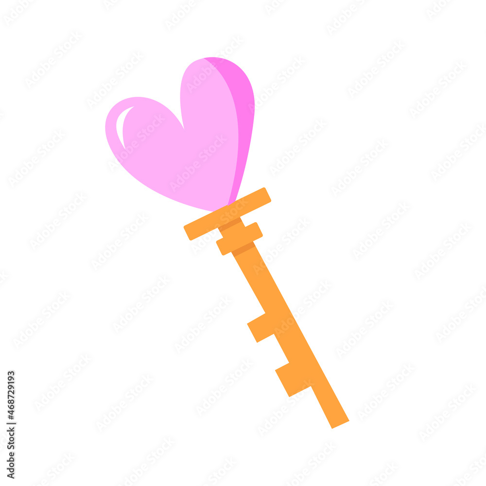 Vector illustration of a key with a heart isolated on a white background. Clip art.