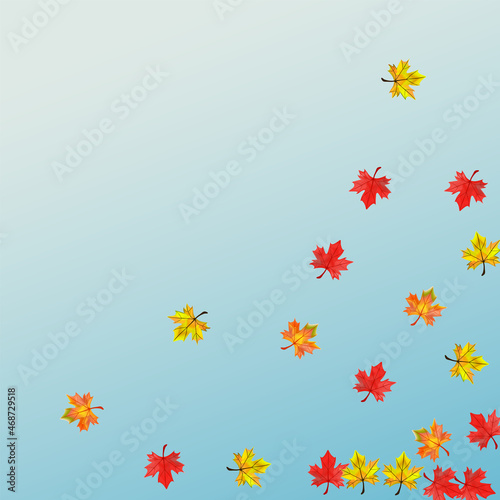 Golden Plant Background Blue Vector. Leaves Decor Frame. Ocher Flying Foliage. Canadian Leaf Card.
