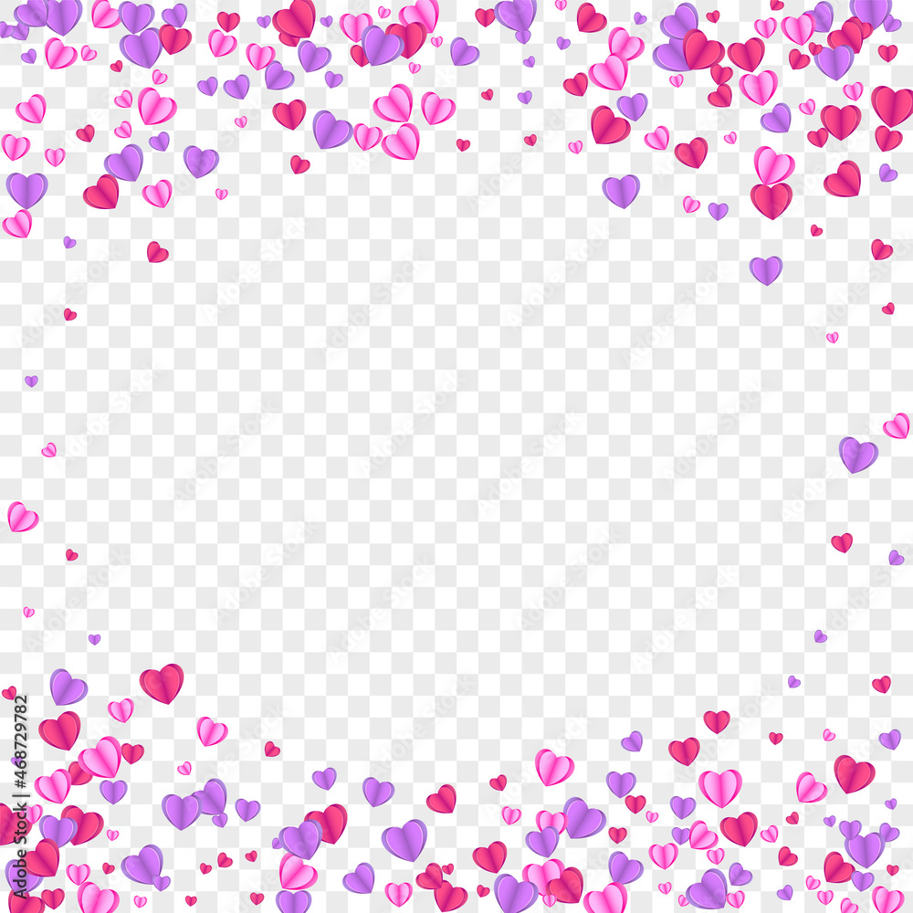 Tender Heart Background Transparent Vector. Congratulation Frame Confetti. Red Wedding Pattern. Fond Confetti Bright Backdrop. Pink Honeymoon Texture.
