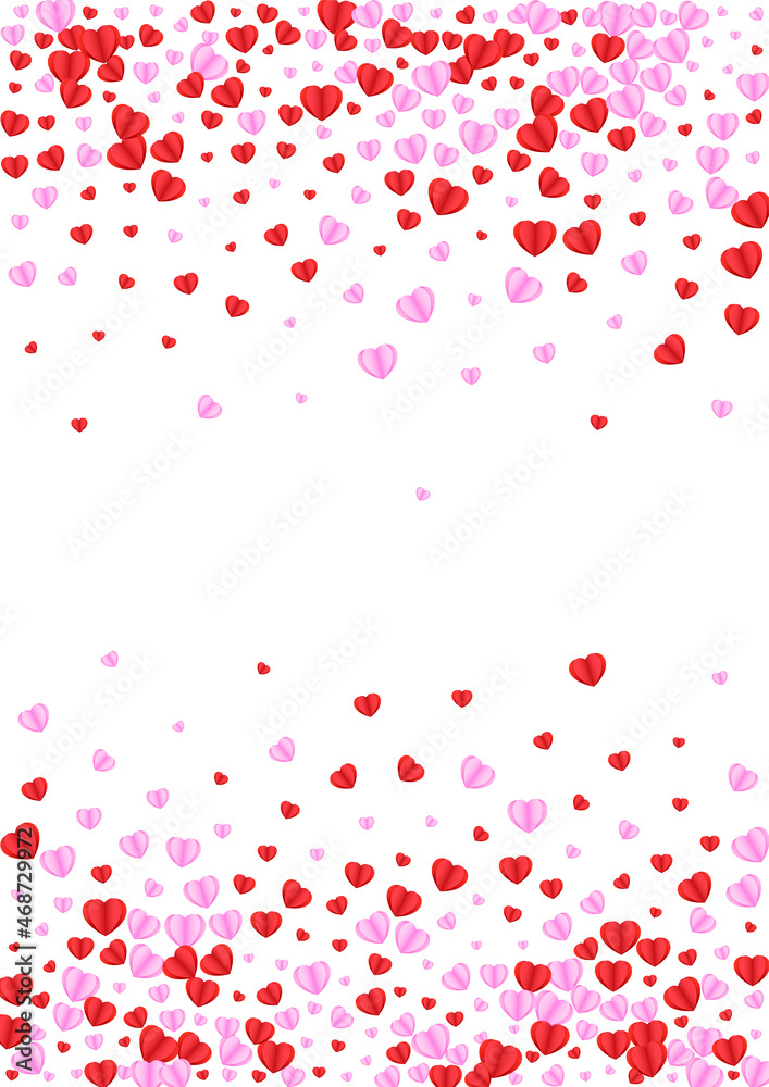 Tender Heart Background White Vector. Romantic Illustration Confetti. Pink Isolated Texture. Red Heart Anniversary Backdrop. Fond Bright Frame.