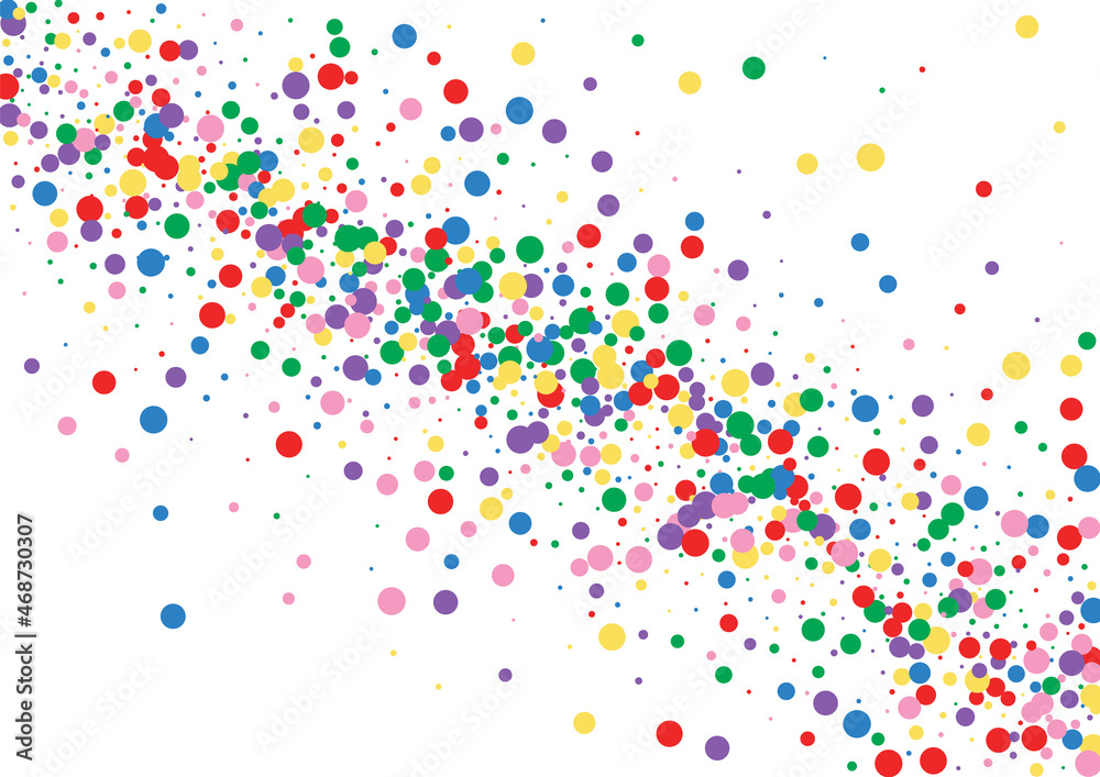 Red Dot Catching Illustration. Circle Graphic Background. Multicolored Dust Round. Blue Happy Confetti Texture.