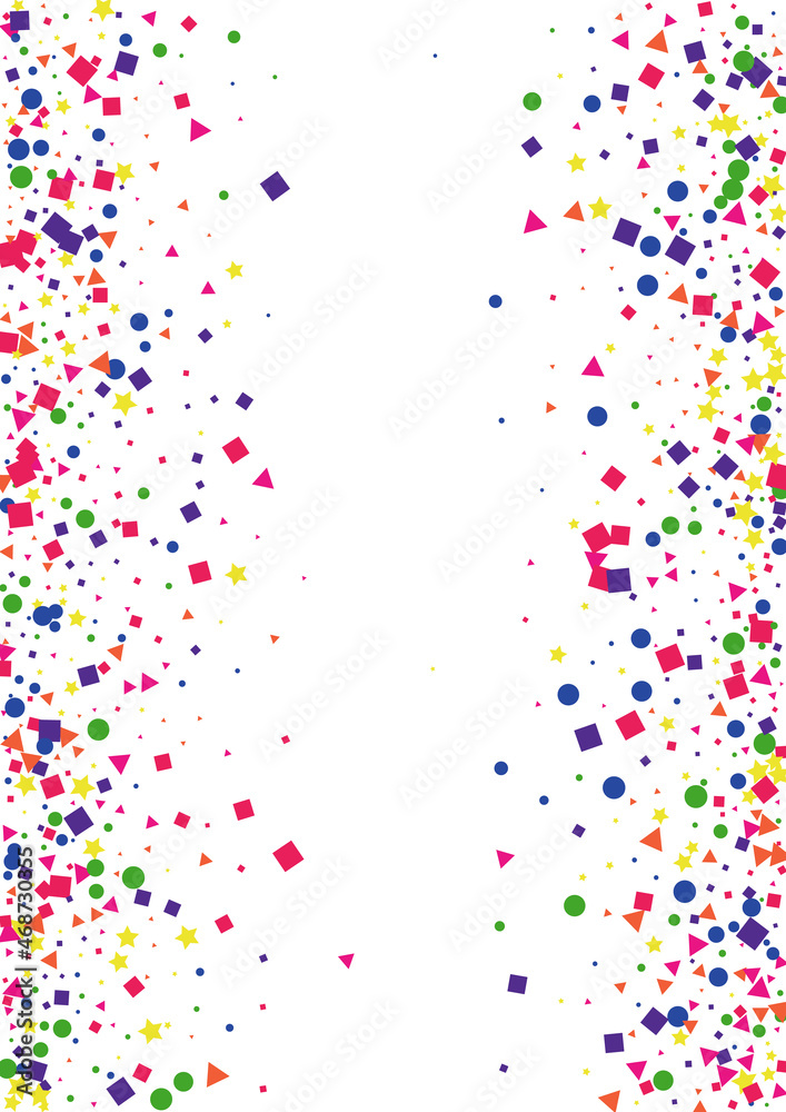 Purple Cartoon Circle Illustration. Flying Confetti Decoration. Green Dot Background. Event Square Background. Orange Geometric Star.