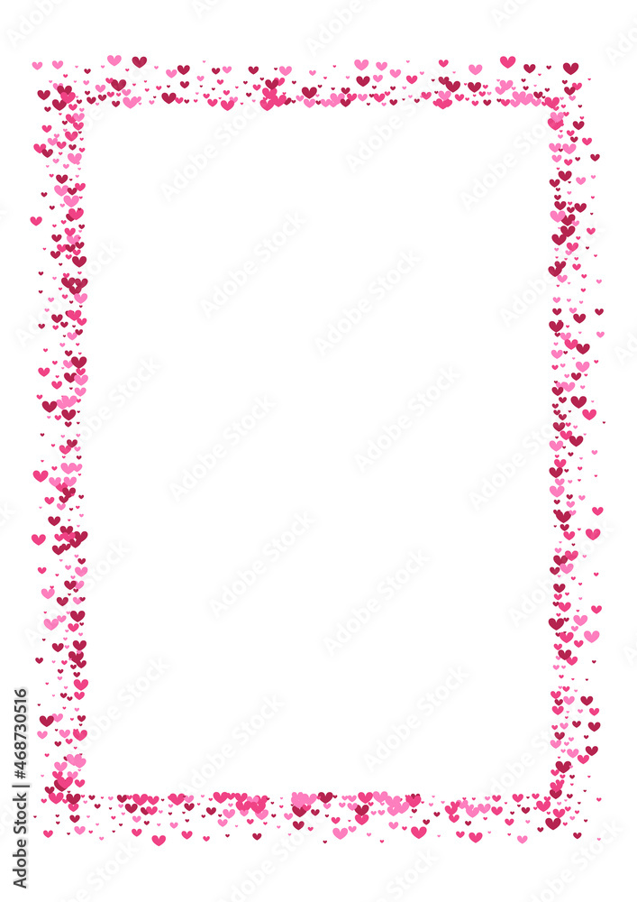 Red Honeymoon Heart Texture. Pink Drop Background. Rose Confetti Elegant. Purple Party Frame. Shapes Illustration.