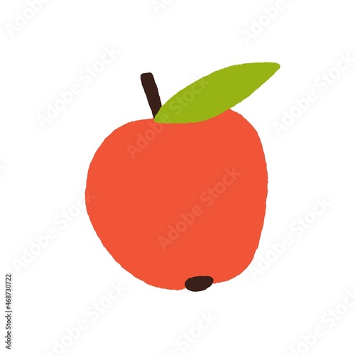 Fresh apple with stem and leaf. Whole red garden fruit. Sweet ripe natural healthy food. Flat vector illustration of organic vitamin icon isolated on white background