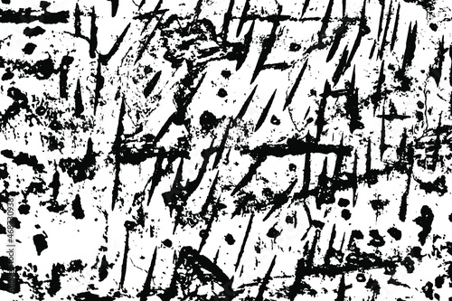 Grunge texture of a rough surface, damaged concrete wall with potholes, dirt, stains. Abstract monochrome background of a rough concrete dilapidated wall. Vector illustration. Overlay template