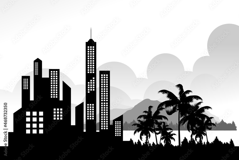 Skyline. Silhouette of modern city buildings