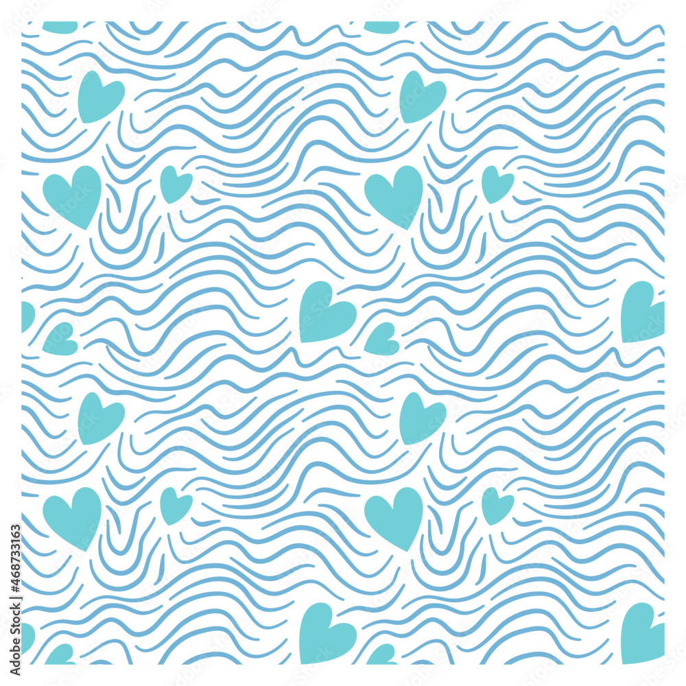 Seamless pattern of scrawl and waves with hearts. Seamless pattern of scrawl and waves with hearts.