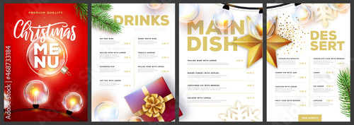 Restaurant Christmas holiday menu design with christmas desoration. Vector illustration