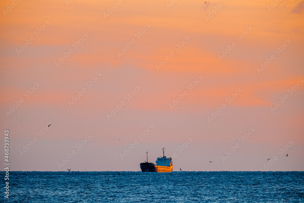 Fototapeta premium Anchored cargo ships