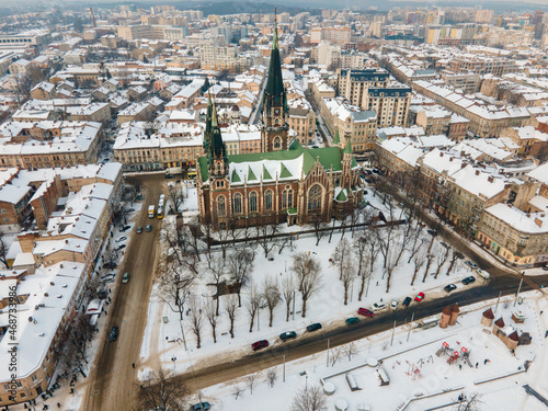 aerial view of Elzhbeta Church in lviv city photo