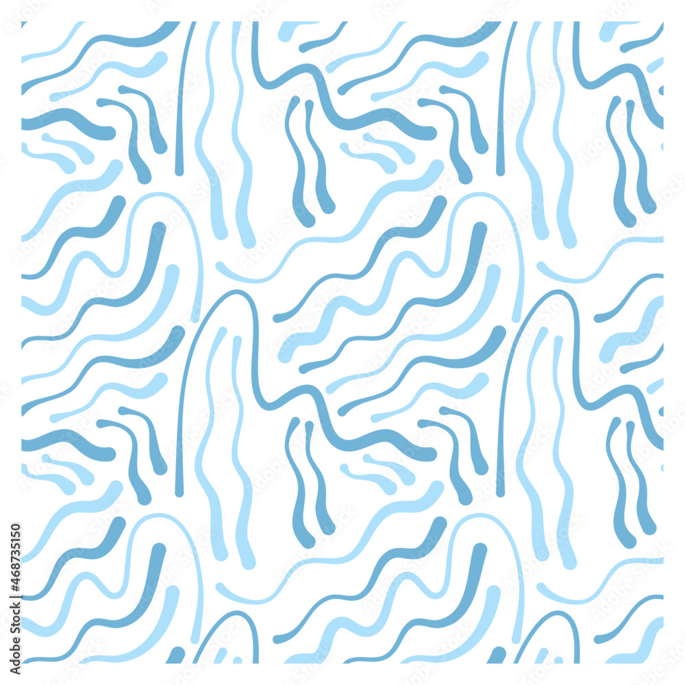 Seamless pattern of blue waves in ink lines forming abstract smiley faces. Seamless pattern of blue waves in ink lines forming abstract smiley faces.
