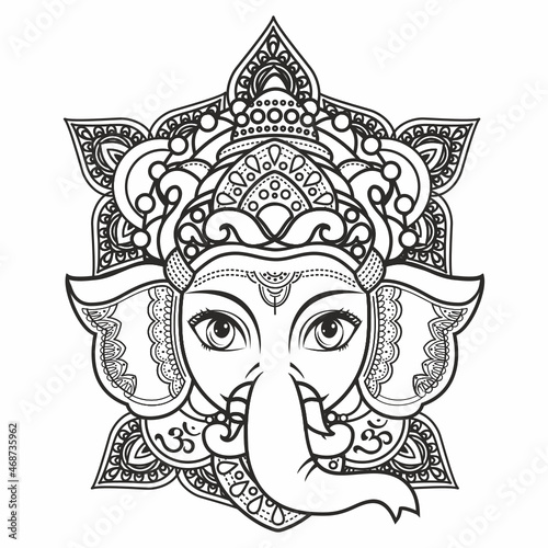 The god of Indian mythology Ganesh Beautiful idols of Lord Ganesha elephant headed Hindu God Beautiful idols of Lord Ganesha Beautiful hand drawn tribal style elephant