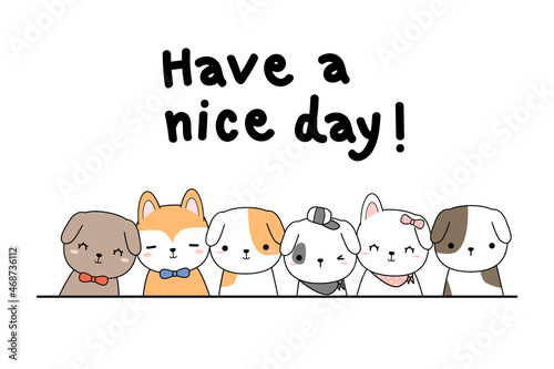 cute puppy dog greeting cartoon doodle vector illustration