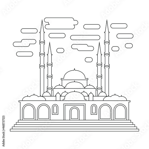 Page coloring pictures of mosques for kids