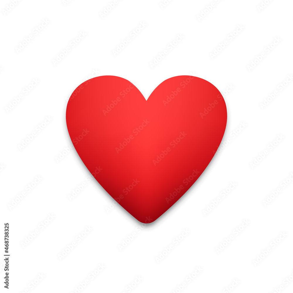 Red heart icon with shadow on white background
