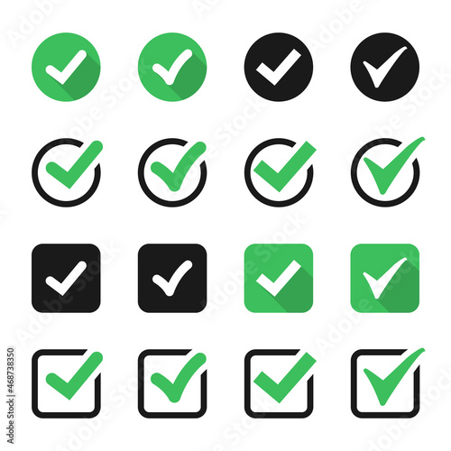 Check mark icons collection. Set of green tick icons. Checkmark symbol
