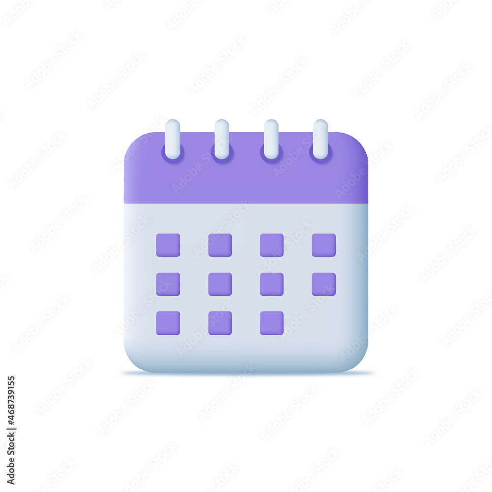 Calendar icon symbol. Day month year time concept. 3D design concept. Vector illustration Calendar icon symbol. Day month year time concept. 3D design concept. Vector illustration