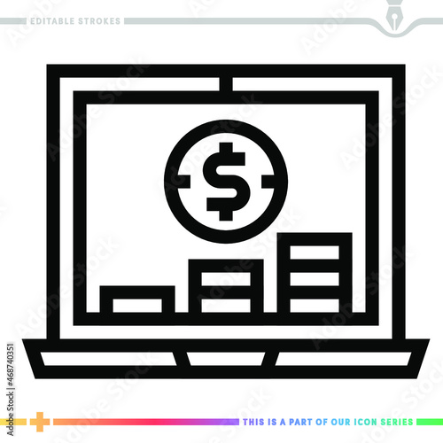 The editable line icon of a pension fund can be used as a customizable black stroke vector illustration.
