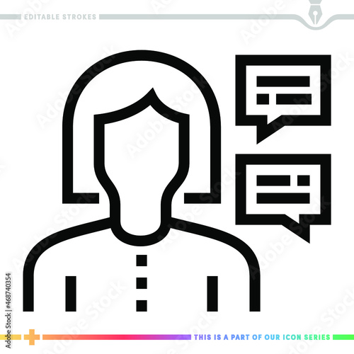 The editable line icon of a job interview can be used as a customizable black stroke vector illustration.