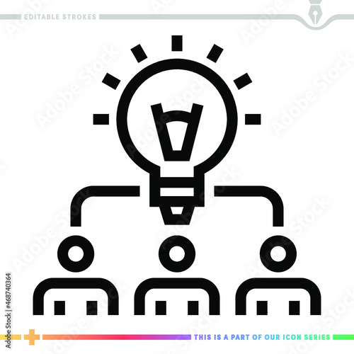 The editable line icon of a creative teamwork can be used as a customizable black stroke vector illustration.