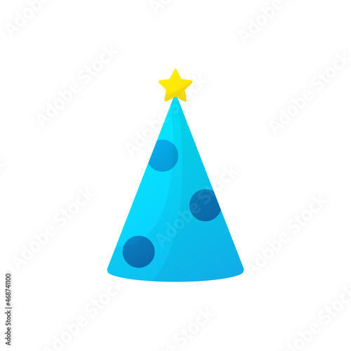 Blue Birthday Party Hat on White Background. Accessory for Decoration New Year Party. Colorful Funny Cartoon Cone Cap for Celebration Anniversary. Isolated Vector Illustration