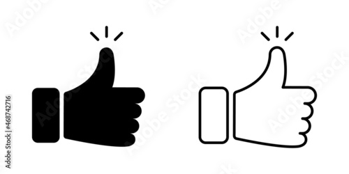 Hand Thumb Up Line and Silhouette Icon. Gesture Finger Up Symbol Pictogram. Like, Good, Okay, Cool, Nice White and Black Button Icon. Social Media Sign. Editable Stroke. Isolated Vector Illustration