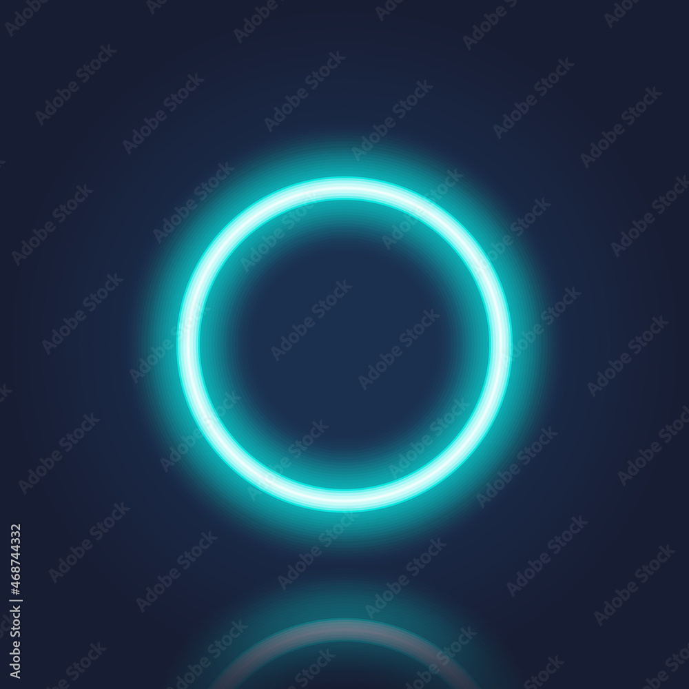 Blue Neon Frame with Reflection Effect. Realistic Circle Neon Banner with Glowing Border on Dark Background. Round Neon Shiny Sign. Electric Light Ring. Isolated Vector Illustration Blue Neon Frame with Reflection Effect. Realistic Circle Neon Banner with Glowing Border on Dark Background. Round Neon Shiny Sign. Electric Light Ring. Isolated Vector Illustration