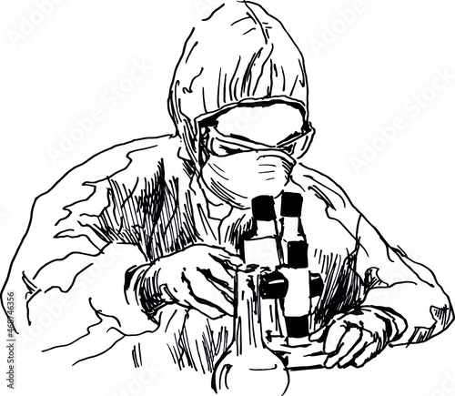 Hand sketch of a scientist at work. Vector illustration.