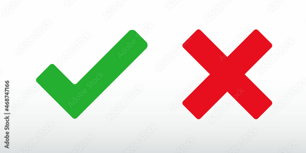A set of marks consisting of a check mark and a cross with moderately rounded corners. Vector illustration. A set of marks consisting of a check mark and a cross with moderately rounded corners. Vector illustration.