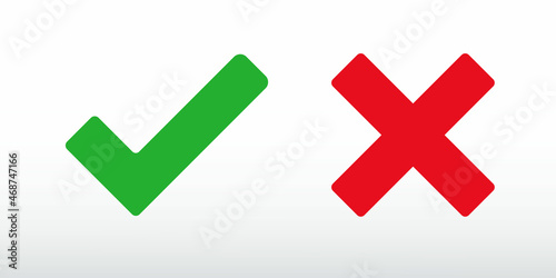 A set of marks consisting of a check mark and a cross with moderately rounded corners. Vector illustration.