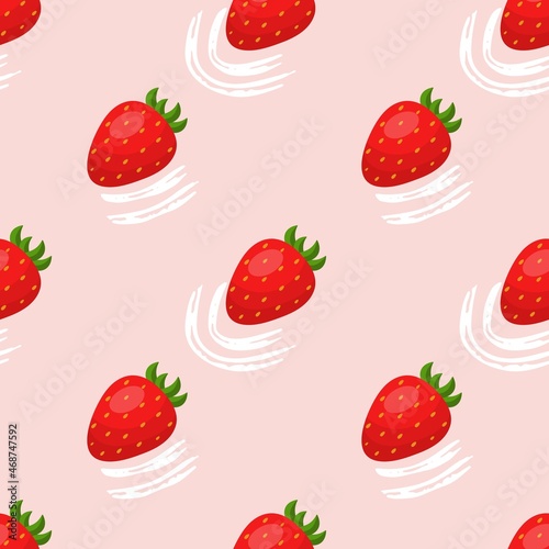 Fototapeta Naklejka Na Ścianę i Meble -  Seamless pattern with strawberries on a pink background. Brush stroke elements, grunge texture.
