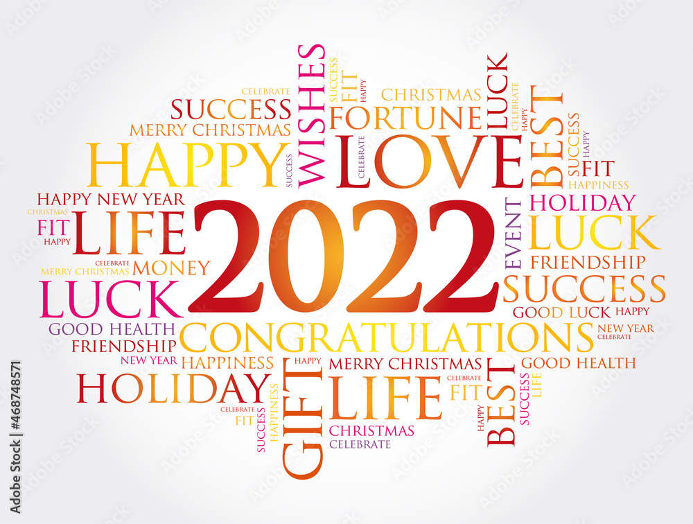 Obraz premium 2022 year greeting word cloud collage, Happy New Year celebration greeting card