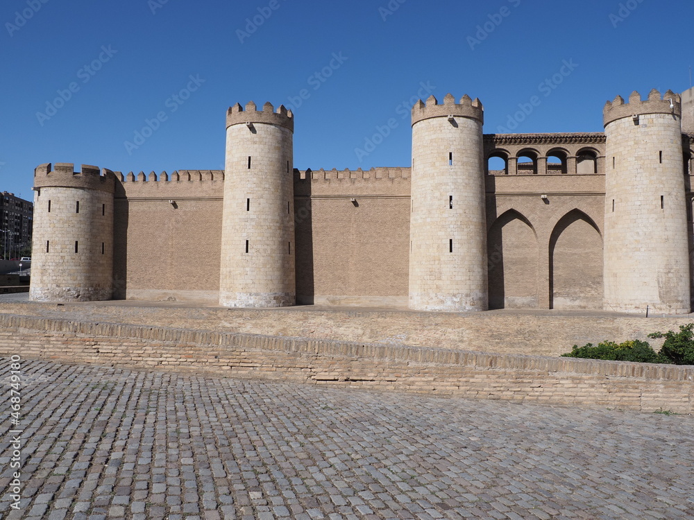 Scenic walls of palace in european Saragossa city in Spain