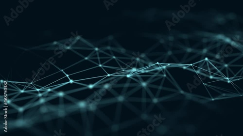 Abstract composition with connecting dots and lines. Blue background. Futuristic point wave. Big data. 4 k. Technology background. Network connection structure.	