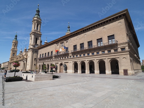 Town hall and cathedral our Lady of Pillar in Saragossa city, Spain