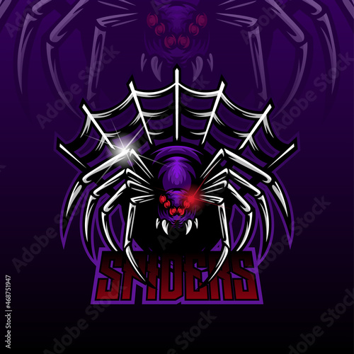 spider esport logo mascot , this cool and fierce image is suitable for e - sport team logos or extreme sports like skateboard etc, can be used t-shirt or merchandise design