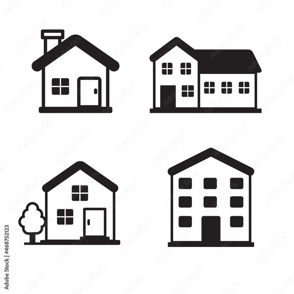 Set of house icon with black color isolated on white background. Simple house vector illustrations