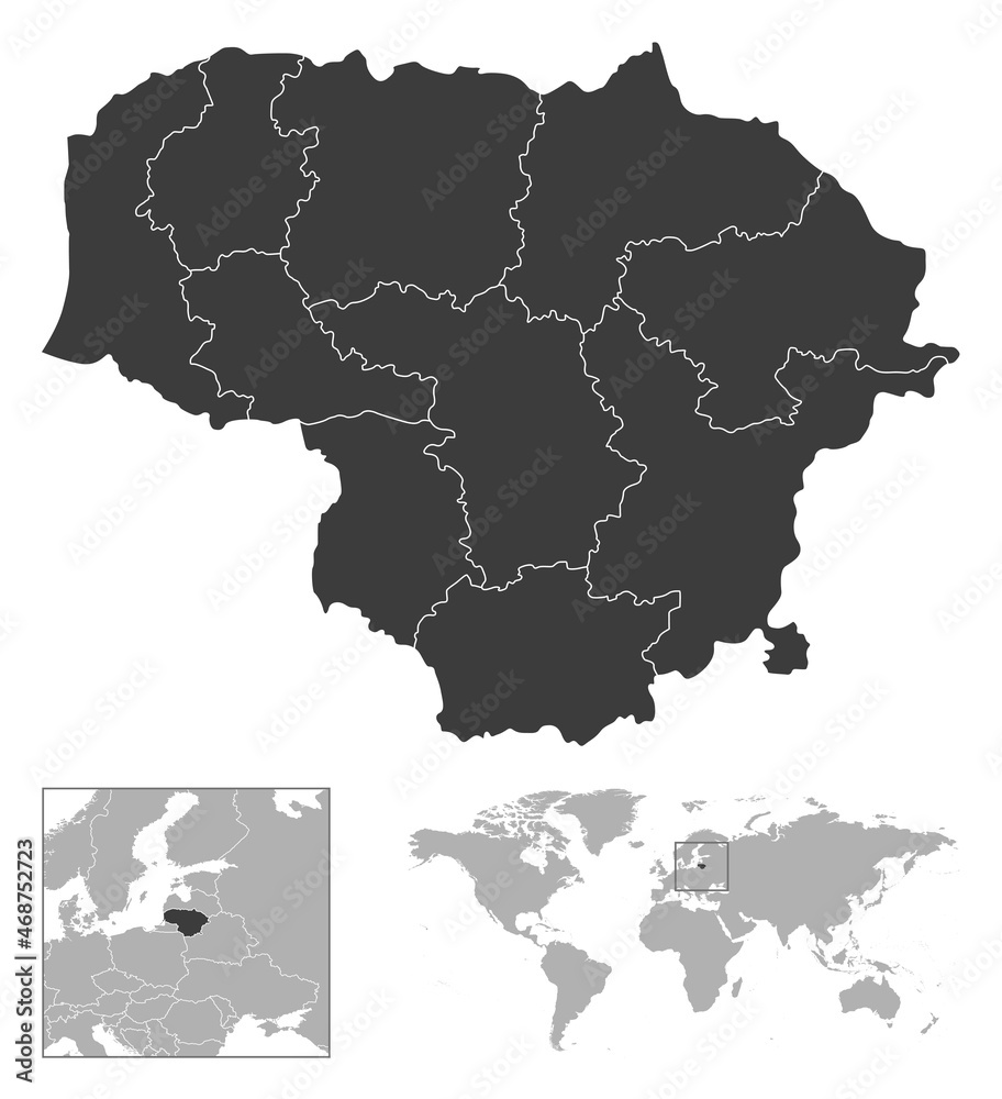 Lithuania - detailed country outline and location on world map.
