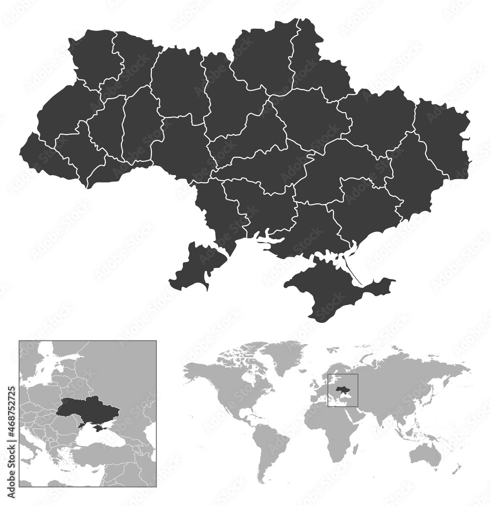Ukraine - detailed country outline and location on world map.