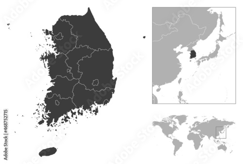 South Korea - detailed country outline and location on world map.