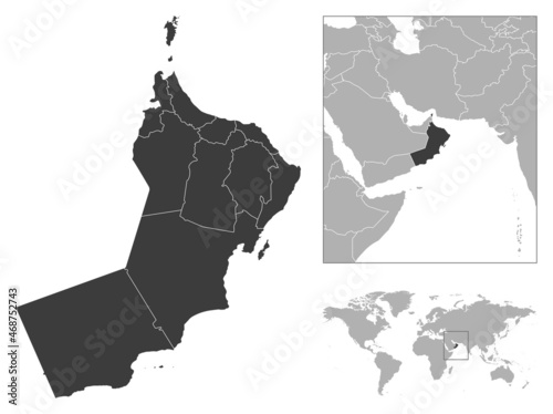 Oman - detailed country outline and location on world map.