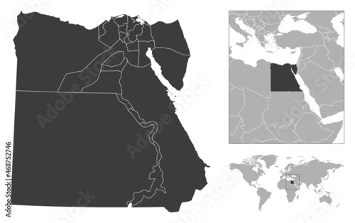 Egypt - detailed country outline and location on world map.