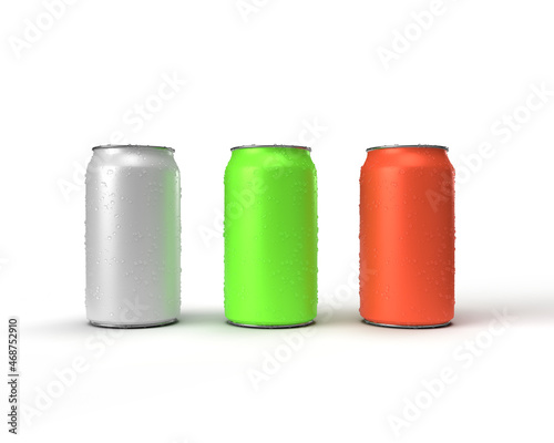 Three aluminum beverage cans isolated on white background. 3D render.