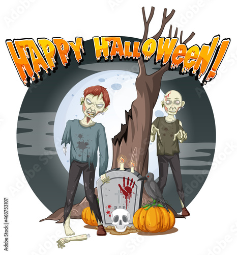 Creepy zombies on full moon background