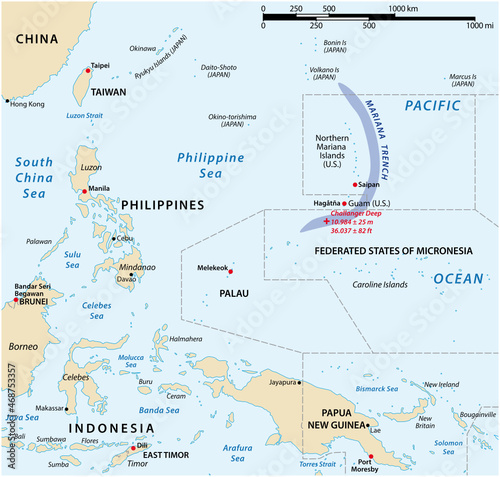 Position map of the Mariana Trench in Oceania