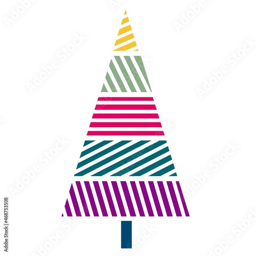 Colorful striped Christmas tree  vector illustration. Tree for new year and christmas  isolated object. Traditional symbol of winter holidays.